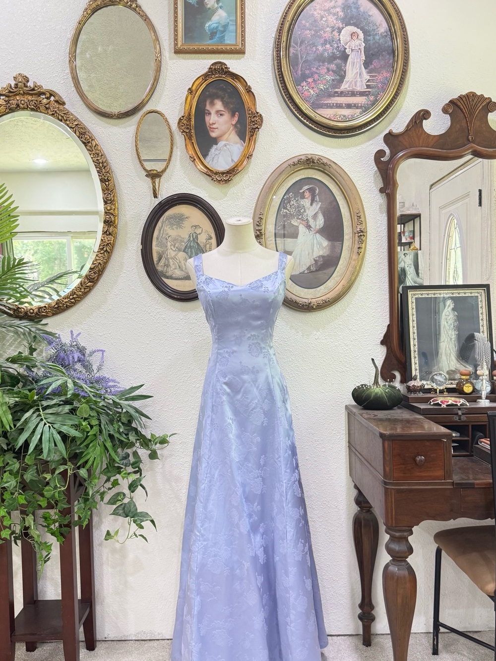 Vintage Zum Zum by Niki Livas periwinkle blue floral jacquard formal gown
